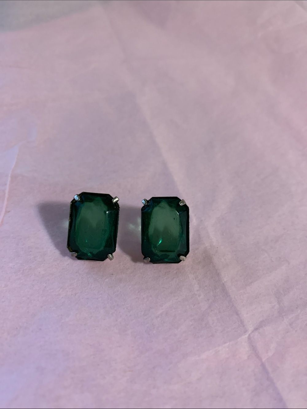 Emerald Green Rectangular Crystal Stud Earrings